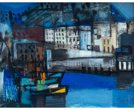 Anthony Levett-Prinsep (British, 1908-1983), Harbour scene at night, gouache and pencil on board, signed 'Prinsep' lower righ