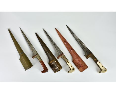Three Afghan choora, probably late 19th / early 20th century, each with tapering T-Section blades, two engraved with floral d