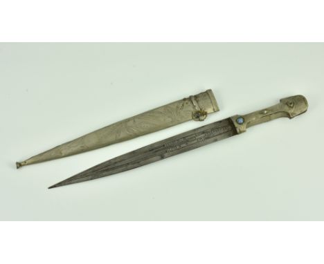 A Ottoman Caucasus nielloed style hilted dagger, Kinjal, probably early 20th century, the shaped hilt with metal mounts and b