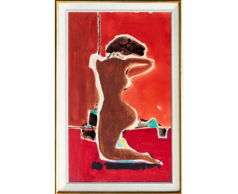Zygmunt Turkiewicz (Polish, 1913-1973), 'Kneeling nude', watercolour and bodycolour, signed 'turkiewicz' centre right, gilt f