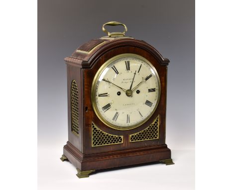 A late 18th century mahogany bracket clock with sweep calendar hand by John Massey of Lambeth, London, the twin fusee, 8 day 