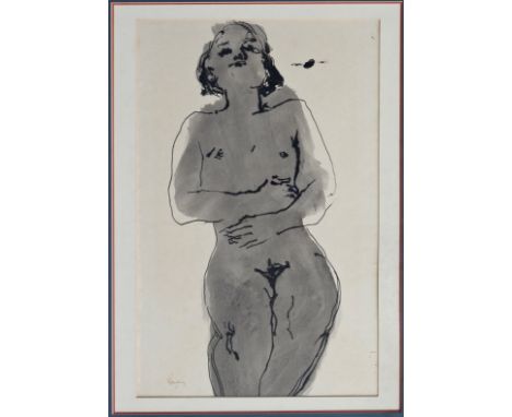 Sydney Harpley, R.A. (British, 1927-1992), Standing female nude, ink and wash on card, signed 'Harpley' lower left, 21¾ x 13¾