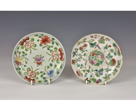 Two Chinese porcelain famille rose dishes, the first circular, with iron red Daoguang six character mark (1821-50) and of the