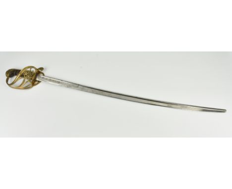 A William IV 1822 pattern British Infantry sword, with 31½in. slightly curving pipe back polished steel blade, open scrolling