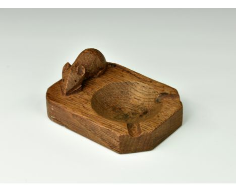 A Robert ' Mouseman ' Thompson of Kilburn oak ashtray, octagonal with carved mouse signature, 4 x 2 7/8in. (10.1 x 7.3cm.)., 