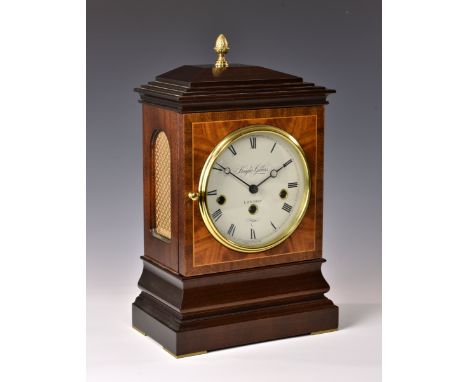 An inlaid mahogany musical bracket clock by Knight & Gibbins of London, late 20th century, with J0210 eight day Kieninger thr