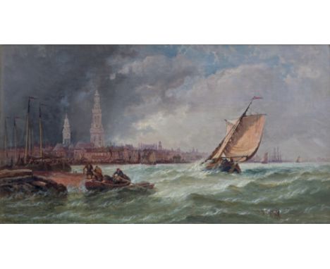 Arthur Joseph Meadows (British, 1843-1907), 'Antwerp on the Scheldt', oil on canvas, signed, dated 1879 and inscribed to arti