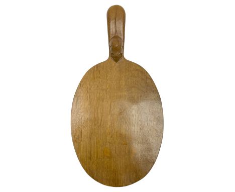 Mouseman - oak cheeseboard, oval form with projecting handle carved with mouse signature, by the workshop of Robert ThompsonD