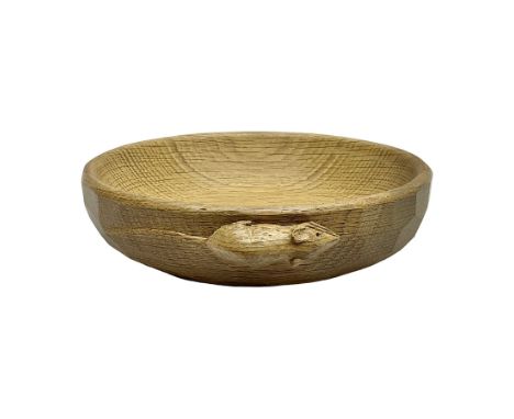 Mouseman - oak circular nut bowl, tooled outer edge carved with mouse signature, by the workshop of Robert Thompson, KilburnD