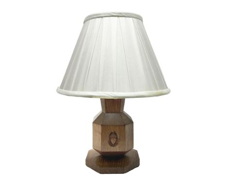 Acornman - oak table lamp, stepped and canted rectangular form on octagonal base, carved with acorn signature, by Alan Graing