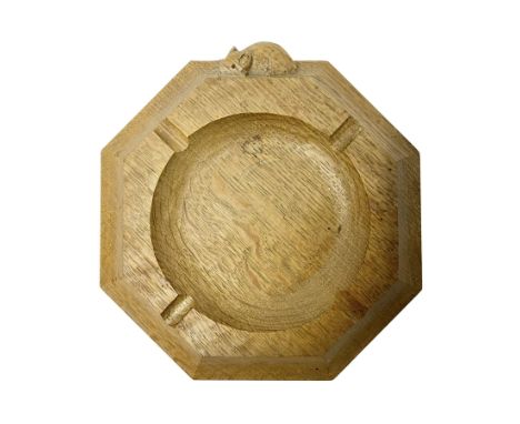 Mouseman - tooled oak octagonal ashtray, moulded edge carved with mouse signature, by the workshop of Robert Thompson, Kilbur