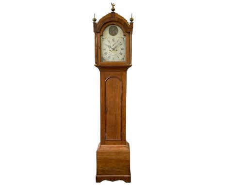 William Gostling of Diss  (Norfolk)-  Late 18th century 8-day oak longcase clock c1780-90, break arch top with scalloped cres