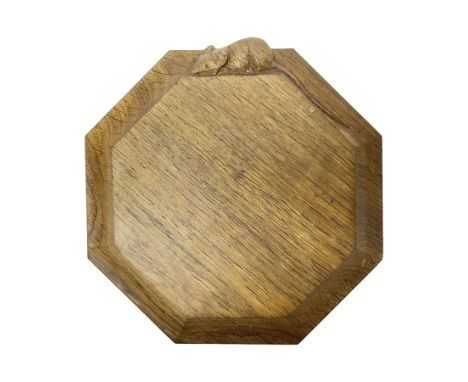 Mouseman - oak octagonal chopping board or teapot stand, moulded edge carved with mouse signature, by the workshop of Robert 