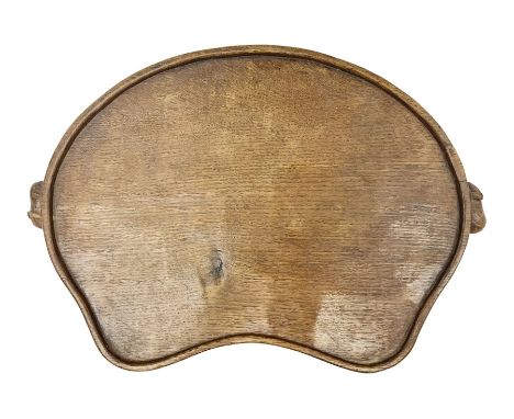 Mouseman - adzed oak kidney-shaped tea tray, two carved mouse signatures forming the handles, by the workshop of Robert Thomp