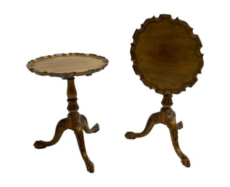 Gott's of Pickering - pair of late 20th century Georgian design tripod wine tables, moulded pie-crust tilt-top on turned pede