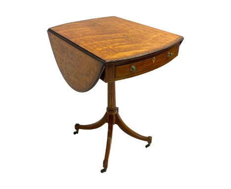 Early 19th century satinwood Pembroke side table, oval moulded drop-leaf top with rosewood band, fitted with single end drawe