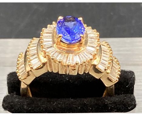 A Gem set and diamond ring set in 14 ct gold (Size N1/2)