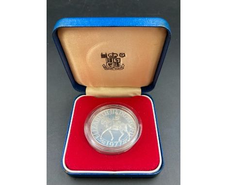 A Silver Jubilee coin, silver crown in box