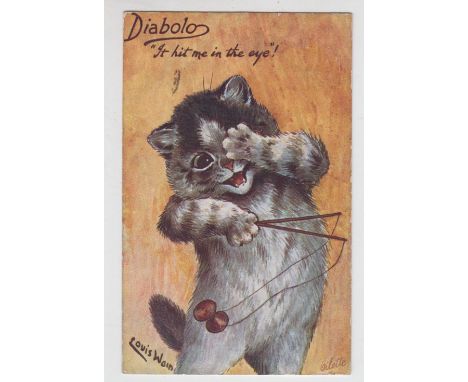 Postcard, Louis Wain, cats, Diabolo 'It hit me in the eye', Tuck oilette (p.u. stamp removed, o/w gd) (1)