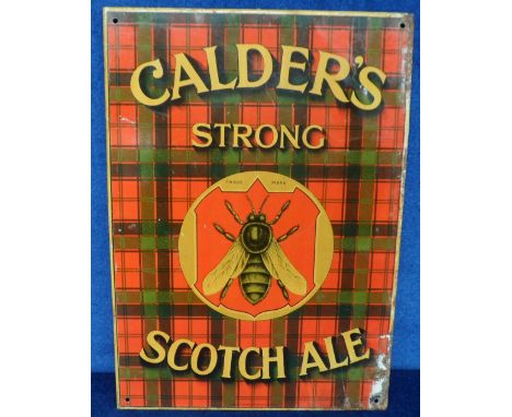 Breweriana, Calder's Strong Scotch Ale, vintage metal advertising sign depicting a bee on a tartan background (pre WW1) print