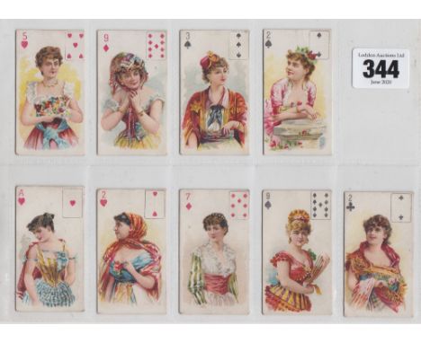 Cigarette cards, USA, Kimball, Beauties, playing card inset, (9/52), AH, 2H, 5H, 7D, 9D, 2S, 3S, 9S &amp; 2C (gd)