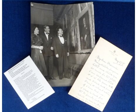 Ephemera, letter from Field Marshall Alexander of Tunis on Government House Ottawa headed paper to Maurice Codner, the portra