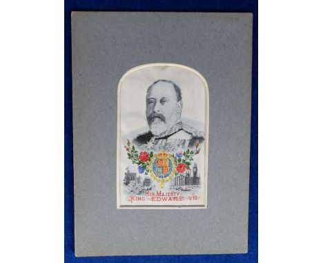 Silk Portrait of His Majesty King Edward VII, Stevengraph in original mount with back label (overall size 5.25" x 7.5") (gd)