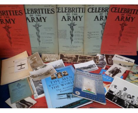 Militaria, an assortment of military ephemera to include postcards, photographs, RAF Service and Release book (LAC Pursey), 1