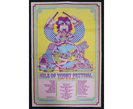 Music, Isle Of Wight Festival poster for 1970 featuring Jimi Hendrix, (approx. size 50.5 x 76 cms) design by Dave Roe. Age un