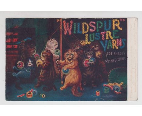 Postcard, Louis Wain advertising card for Wildspur lustre yarns (p.u. 1910, gen gd)