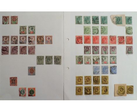 Stamps, GB, collection on album leaves (19) inc. used Edward VII 1902-1913 1/2d to  1/-various printers, paper and colour var