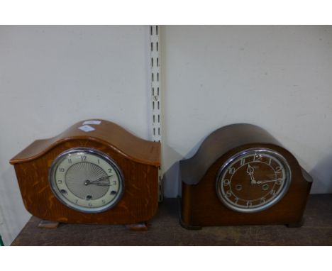 An oak Westminster chime mantel clock and one other 