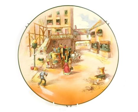 A Royal Doulton Old English coaching scene large cabinet plate, model D6393, 34cm diameter. 