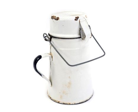 A 1940s/1950s white enamel billy can, 20cm high. 