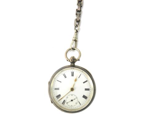 A George V silver pocket watch, with a white enamel Roman numeric dial, seconds counter with blue hand, the main face with go