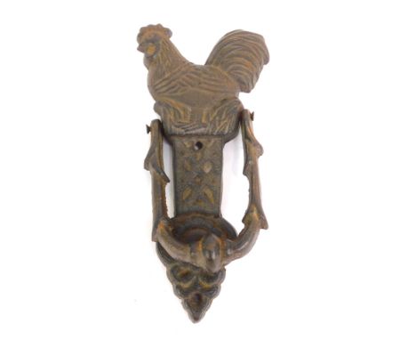 A Victorian cast iron chicken door knocker, 22cm high. 