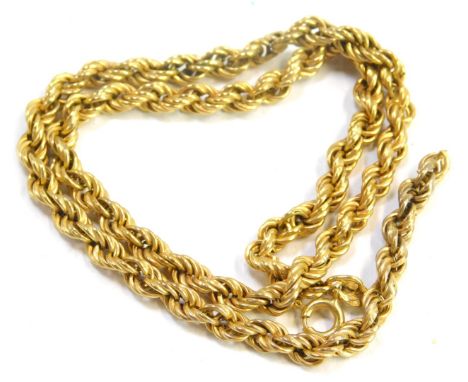 A 9ct gold rope twist neck chain, on a bolt ring clasp, 35cm long (broken, AF),&nbsp; 5.2g.&nbsp;