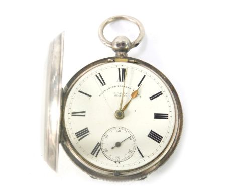 A Victorian silver pocket watch, by C Callow of Belfast, with a white enamel Roman numeric dial, with seconds dial and gold h