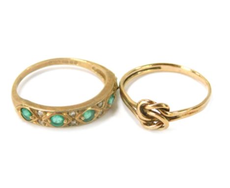 Two dress rings, comprising a 9ct gold dress ring set with emeralds and diamonds, of half hoop design, ring size K½, and a 9c