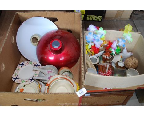 A quantity of miscellaneous china, light shades etc.