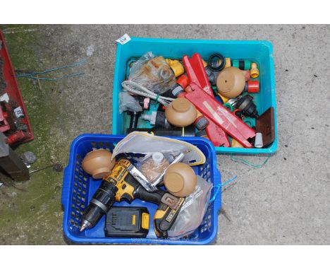 A cordless drill 8v, (without charger), tray of hose pipe couplings, etc.