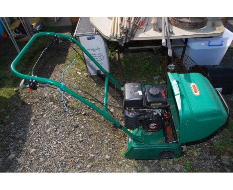 A Webb 87 cc petrol engine propelled cylinder Lawn mower with grass box (tidy condition but no fuel).