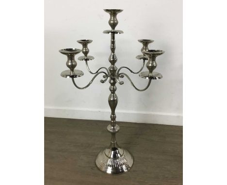 PAIR OF VICTORIAN STYLE FIVE LIGHT CANDELABRA, LATE 20TH CENTURY  of large proportions, each with central urn shaped candle n
