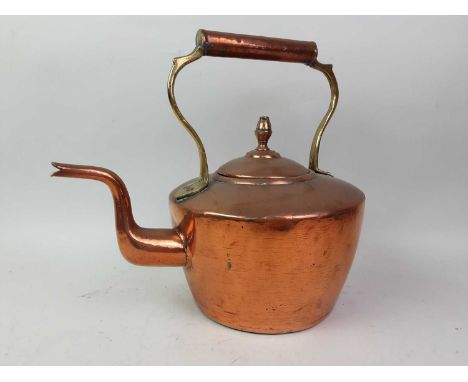 VICTORIAN COPPER TEA KETTLE, AND OTHER ITEMS  including a preserve pan, trivet, tin and Agfa camera