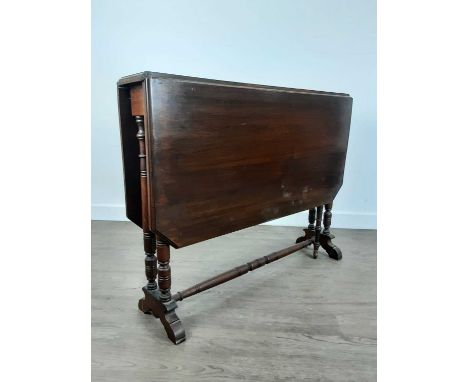 VICTORIAN MAHOGANY SUTHERLAND STYLE TABLE, AND A VICTORIAN MAHOGANY CHAIR  the chair with studded tapestry seat and backthe t