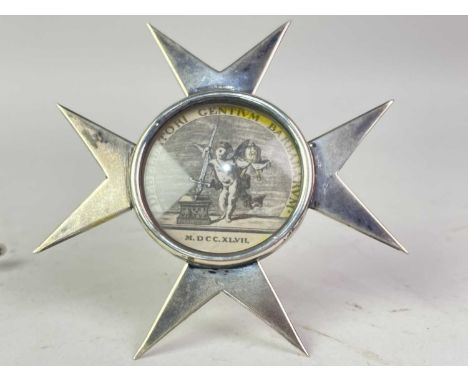 GROUP OF THREE MALTESE ITEMS, comprising a letter opener and frame, both silver, along with a silver plated ladleletter opene