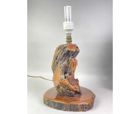 ROOTWOOD TABLE LAMP, AND OTHER WOODEN ITEMS including an African tribal style figure, a crucifix display, a mounted antler an