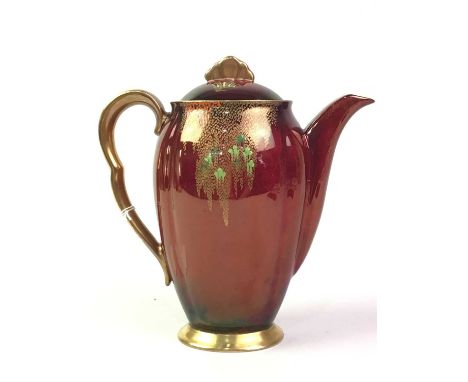 CARLTON WARE ROUGE ROYALE PART COFFEE SERVICE, AND TWO CROWN DEVON VASES, including cups, saucers, coffee pot and a caddy, al