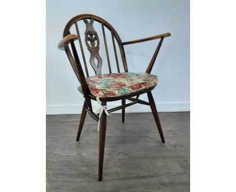 ERCOL DINING SUITE, comprising a dining table, six chairs and sideboard