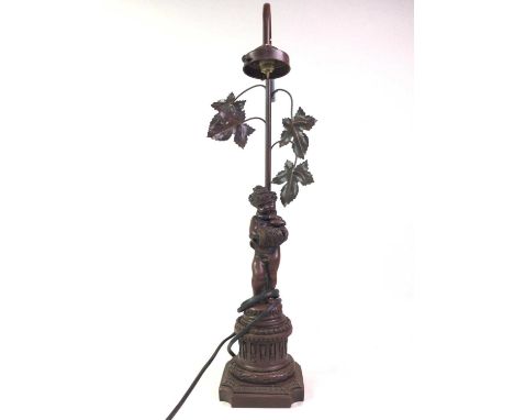 COLLECTION OF TABLE LAMPS AND DESK LAMPS, including a hexagonal Japanned lamp, a bronze effect figural lamp, brass cased oil 